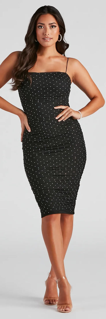 Chantel Heat Stone Mesh Midi Dress