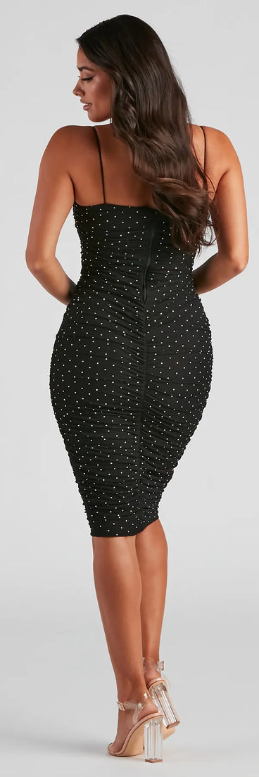 Chantel Heat Stone Mesh Midi Dress