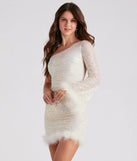 Donna Sequin Feather Trim Party Dress