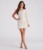 Donna Sequin Feather Trim Party Dress
