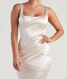 Own every entrance in the Samantha Formal Satin Midi Dress, a ivory party dress perfect for milestone birthdays and grad parties, or dancing through summer nights and unforgettable bachelorette celebrations.