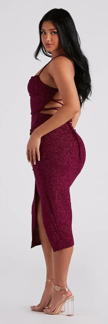 Gigi Formal Glitter Slit Midi Dress