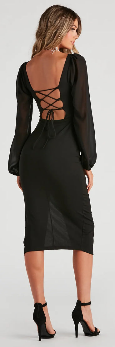 Violeta Chiffon Sleeve Crepe Midi Dress