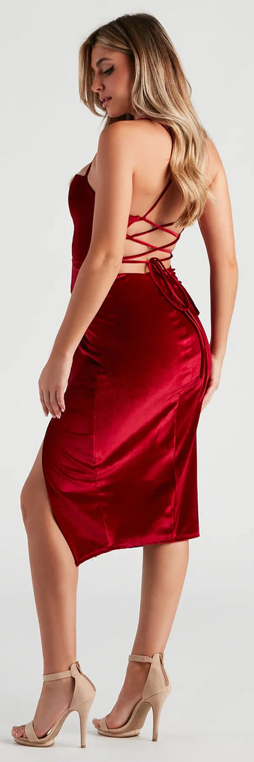 Kat Formal Velvet Slit Midi Dress
