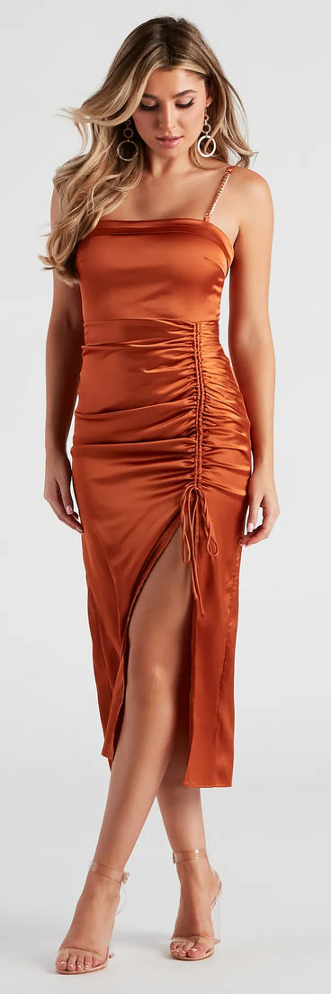 Melany Satin Chain Strap Midi Dress