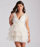 Devon Ruffled Tulle V-Neck Party Dress
