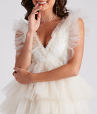 Devon Ruffled Tulle V-Neck Party Dress