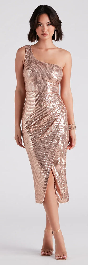 Ava Formal Sequin Wrap Midi Dress
