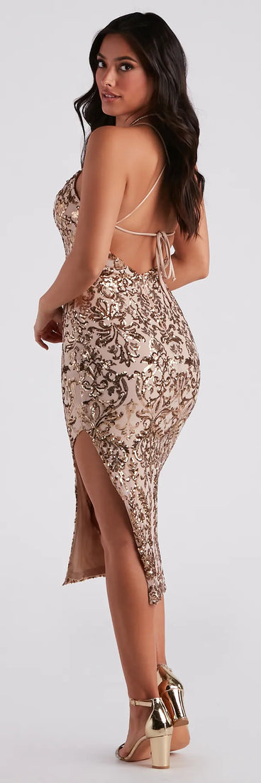 Cara Formal Sequin Lace-Up Midi Dress