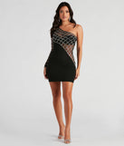 Arianna Rhinestone One-Shoulder Sheer Mini Dress