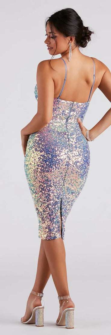 Rhianna Formal Iridescent Sequin Midi Dress
