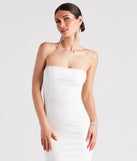 Marina Strapless Crepe Feather Trim Midi Dress