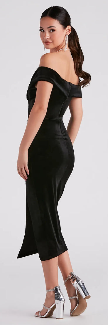 Mary Off-The-Shoulder Velvet Midi Dress