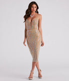 Luisa Rhinestone V-Neck Midi Dress