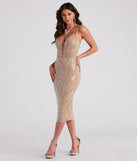 Luisa Rhinestone V-Neck Midi Dress