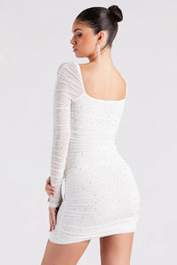 kendall rhinestone sheer bodycon mini dress Kendall Rhinestone Sheer Bodycon Mini Dress