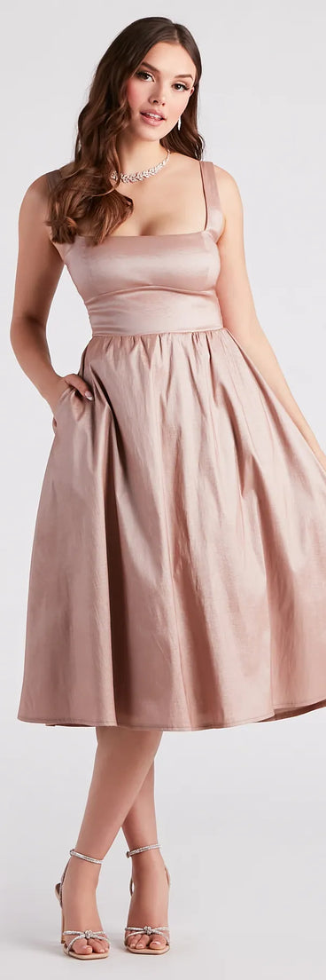 Melonie Formal Taffeta A-Line Midi Dress