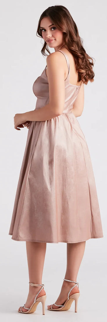 Melonie Formal Taffeta A-Line Midi Dress