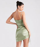 Revamp your 2025 wardrobe with this chic addition, the Kristy Satin Cowl Neck Party Dress in sage green, perfect for elevating your style in the new year.