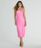 You'll be the best dressed in the Winnie Formal Satin One-Shoulder Midi Dress as your summer formal dress with unique details from Windsor.