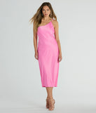 Make the big day unforgettable with the Winnie Formal Satin One-Shoulder Midi Dress, a gorgeous pink bridesmaid dress that balances elegance and affordability.