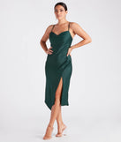Elevate your winter wardrobe with the Annabella Formal Satin A-Line Midi Dress— a party-ready hunter green cocktail dress featuring seasonal accents and a sophisticated style, ideal for semi-formal holiday events from family dinners to NYE celebrations.