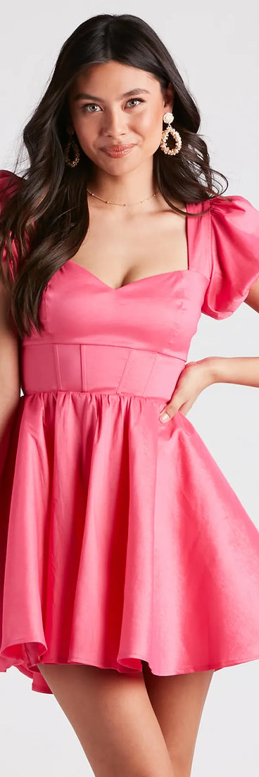 Bri Taffeta Puff Sleeve Party Dress