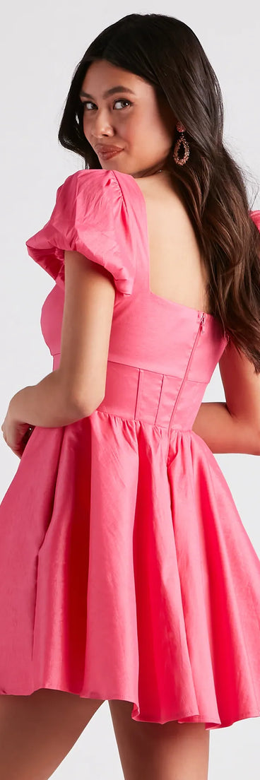 Bri Taffeta Puff Sleeve Party Dress