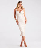 Eva Formal Rhinestone Strap Satin Mesh Midi Dress