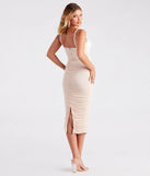 Eva Formal Rhinestone Strap Satin Mesh Midi Dress