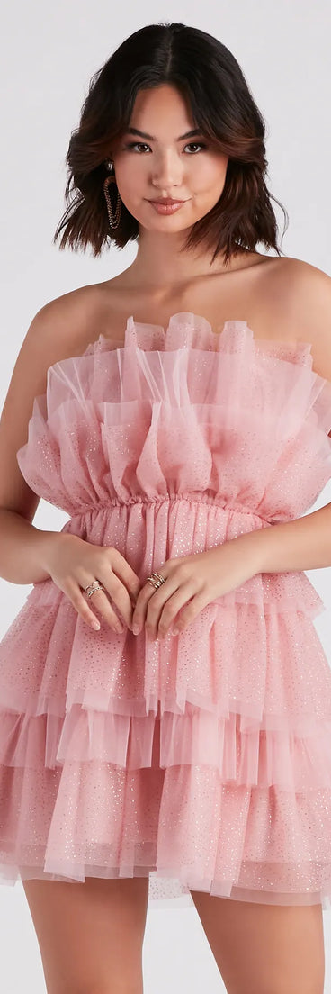 Alisa Glitter Tulle Short Party Dress