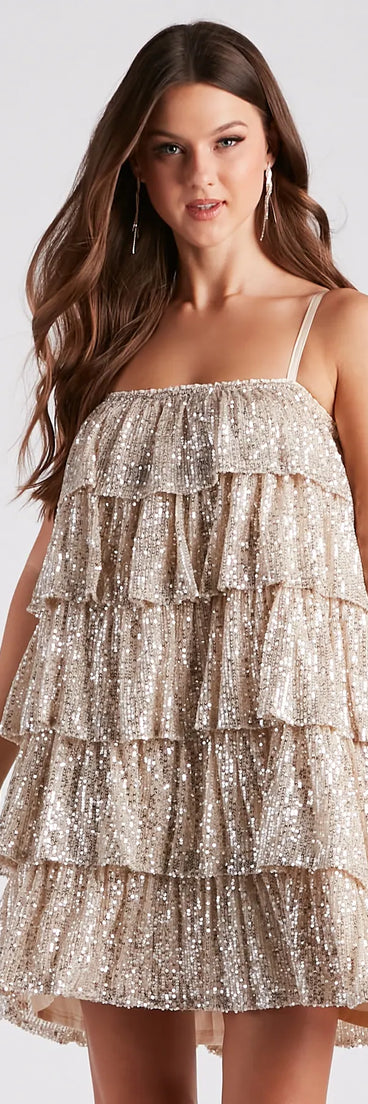 Priah Sequin Tiered Ruffle Party Dress
