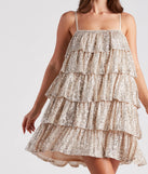 Priah Sequin Tiered Ruffle Party Dress