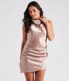 Caroline Halter Neck Satin Mini Dress