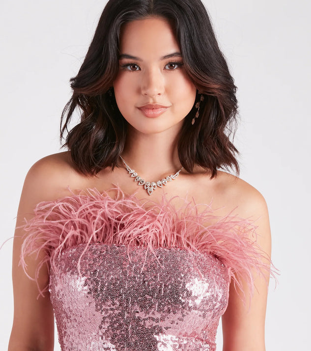sequin feather midi dress Marlin Formal Sequin Feather Midi Dress
