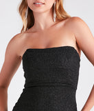Revamp your 2025 wardrobe with this chic addition, the Livia Glitter Knit High Slit Formal Midi Dress in black, perfect for elevating your style in the new year.