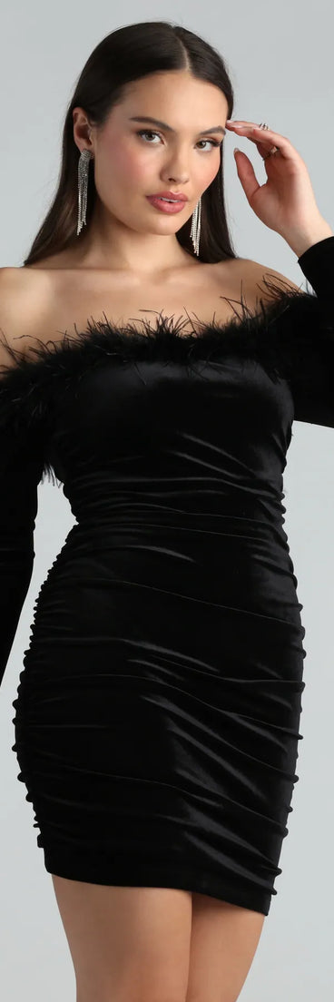 Jayla Velvet Marabou Off-The-Shoulder Mini Dress
