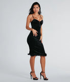 Alyssa Feather Trim Velvet Formal Midi Dress