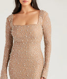 Revamp your 2025 wardrobe with this chic addition, the Kim Rhinestone And Pearl Formal Bodycon Mini Dress in nude, perfect for elevating your style in the new year.