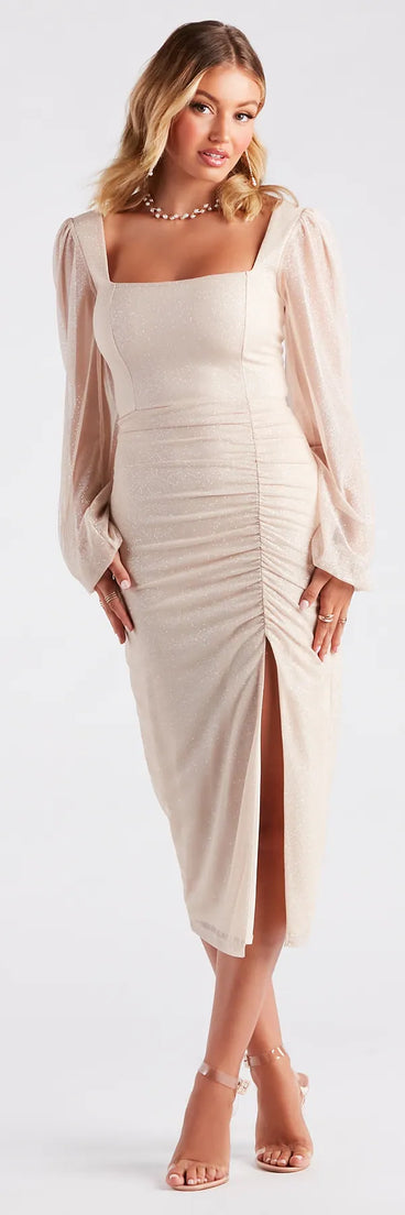 Skylar Formal Glitter Long Sleeve Midi Dress | Windsor Skylar Formal Glitter Long Sleeve Midi Dress | Windsor