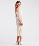 Own the evening in the Skylar Formal Glitter Long Sleeve Midi Dress in ivory, a sultry cocktail dress perfect for rooftop parties and stylish soirées.