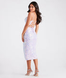 Celebrate in style with the Sienna Formal Sequin Lace-Up Midi Dress, a lavender formal wedding guest dress featuring an elegant silhouette and luxe details, perfect for a black-tie celebration.