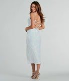 Celebrate in style with the Sienna Formal Sequin Lace-Up Midi Dress, a white formal wedding guest dress featuring an elegant silhouette and luxe details, perfect for a black-tie celebration.