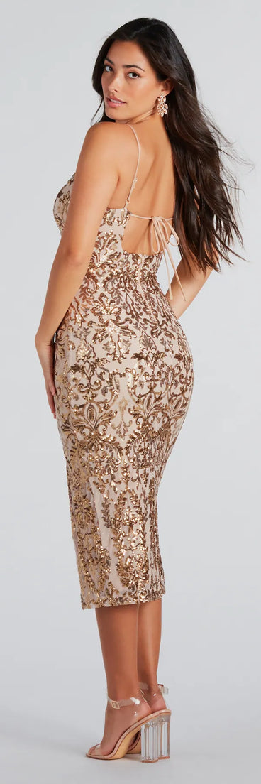 Karley Formal Sequin Low Back Midi Dress | Windsor Karley Formal Sequin Low Back Midi Dress | Windsor