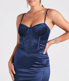 Beverly Formal Satin Pleated Corset Midi Dress