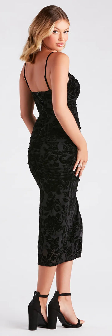 Maia Formal Velvet Slit Midi Dress