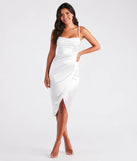 Klarrissa Formal Satin Pearl Strap Midi Dress