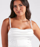 Klarrissa Formal Satin Pearl Strap Midi Dress