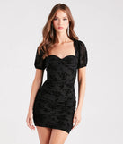 Terra Flocked Velvet Puff Sleeve Mini Dress