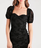 Terra Flocked Velvet Puff Sleeve Mini Dress
